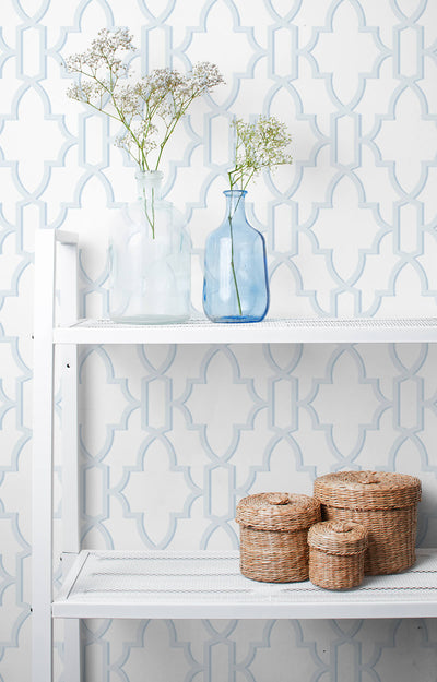 product image for Coastal Lattice Peel-and-Stick Wallpaper in Hampton Blue from the Luxe Haven Collection by Lillian August 31