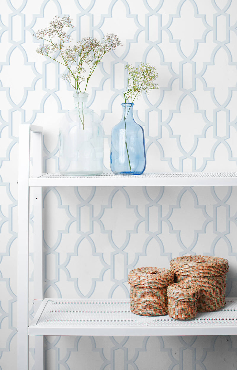 media image for Coastal Lattice Peel-and-Stick Wallpaper in Hampton Blue from the Luxe Haven Collection by Lillian August 26