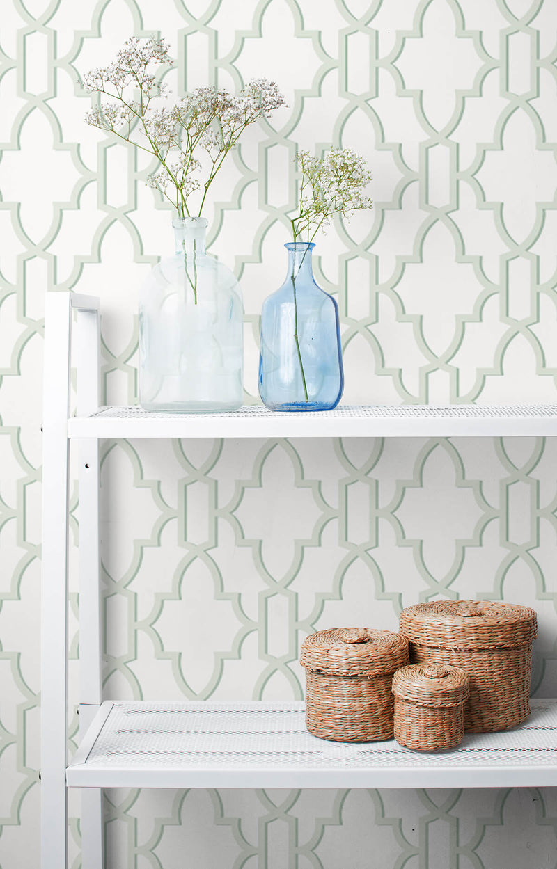 media image for Coastal Lattice Peel-and-Stick Wallpaper in Seaglass from the Luxe Haven Collection by Lillian August 281