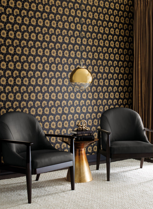 media image for Coco Bloom Wallpaper in Black and Gold from the Deco Collection by Antonina Vella for York Wallcoverings 250
