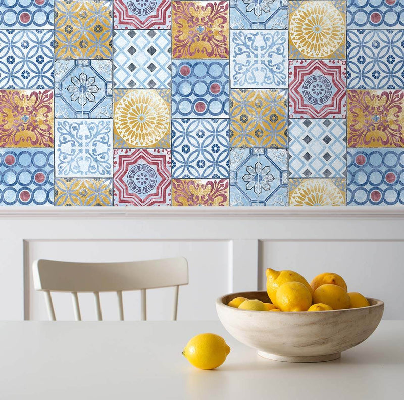 media image for Colorful Moroccan Tile Peel-and-Stick Wallpaper by NextWall 247