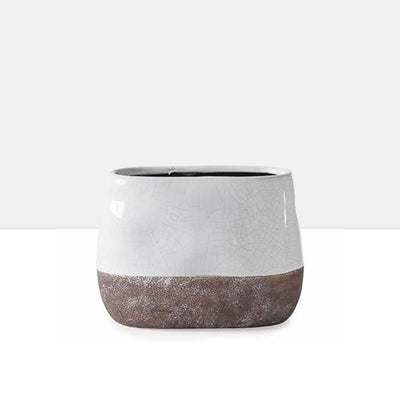 product image of corsica ceramic crackle 2 tone oval pot tall in white design by torre tagus 1 553