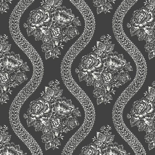 media image for Coverlet Floral Wallpaper in Black and White from the Magnolia Home Collection by Joanna Gaines for York Wallcoverings 256