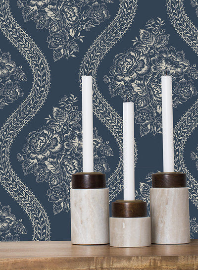product image for Coverlet Floral Wallpaper in Blue from the Magnolia Home Collection by Joanna Gaines for York Wallcoverings 14