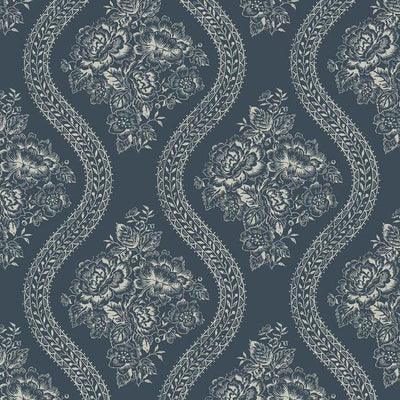 product image of Coverlet Floral Wallpaper in Blue from the Magnolia Home Collection by Joanna Gaines for York Wallcoverings 532