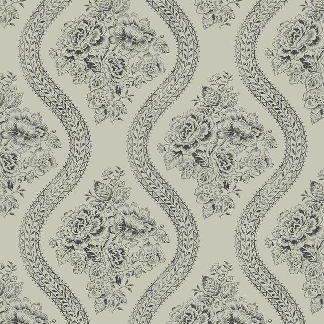 media image for Coverlet Floral Wallpaper in Grey and Black from the Magnolia Home Collection by Joanna Gaines for York Wallcoverings 243