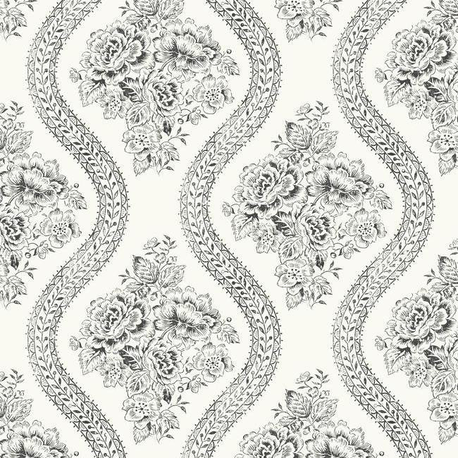 media image for Coverlet Floral Wallpaper in White and Black from the Magnolia Home Collection by Joanna Gaines for York Wallcoverings 258