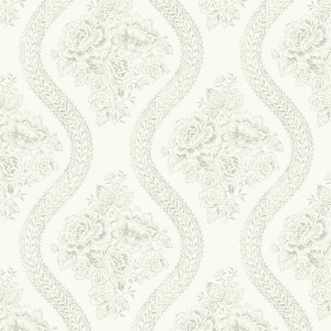media image for Coverlet Floral Wallpaper in White and Grey from the Magnolia Home Collection by Joanna Gaines for York Wallcoverings 244