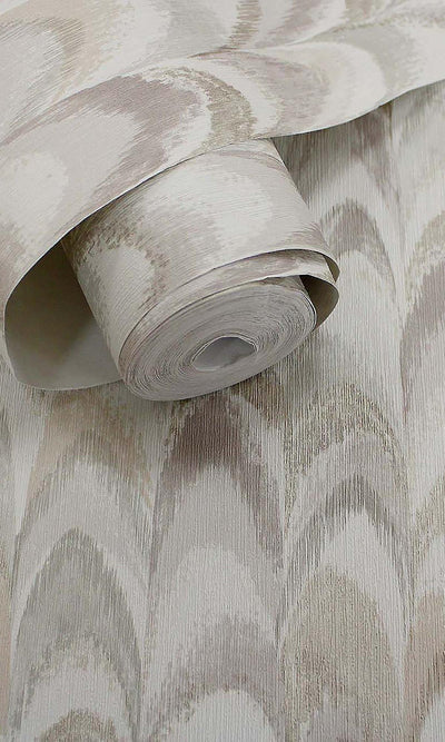 product image for Beige & Cream Peacock Feather-Inspired Geometric Wallpaper by Walls Republic 36
