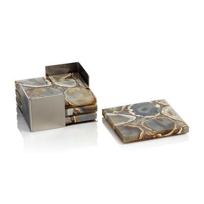 product image of Crete Agate Coaster Set on Metal Tray in Various Colors by Panorama City 559