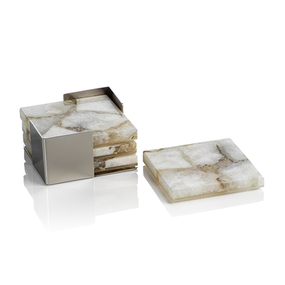 product image for Crete Agate Coaster Set on Metal Tray in Various Colors by Panorama City 9
