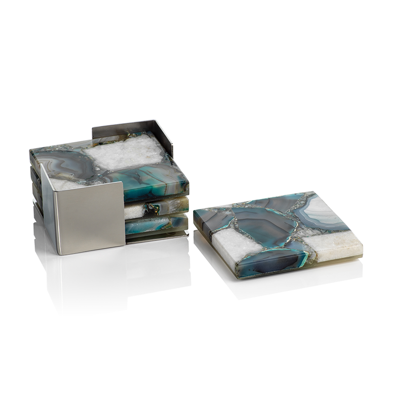 media image for Crete Agate Coaster Set on Metal Tray in Various Colors by Panorama City 259