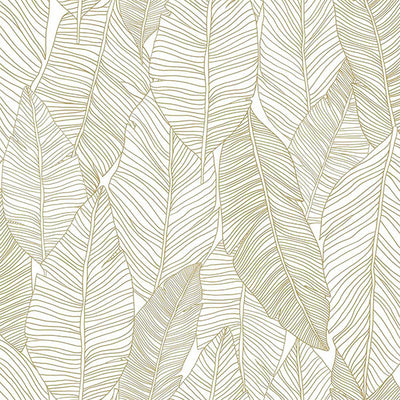 product image of Canales White Gold Inked Leaves Wallpaper from Design Department by Brewster 582