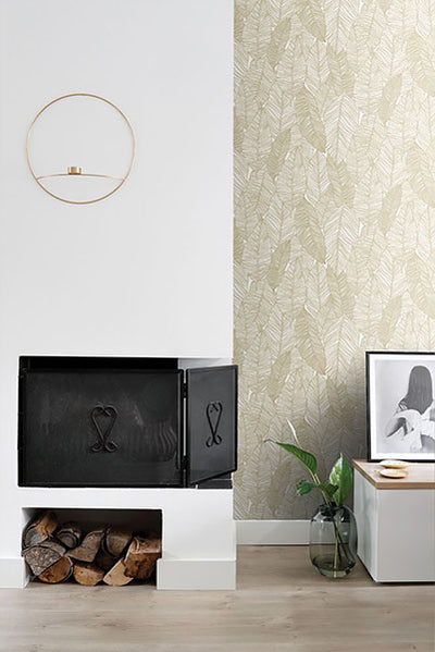 product image for Canales White Gold Inked Leaves Wallpaper from Design Department by Brewster 72