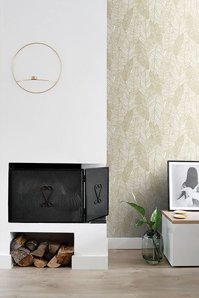 media image for Canales White Gold Inked Leaves Wallpaper from Design Department by Brewster 29