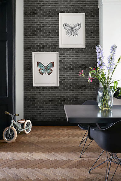 product image for Burnham Black Brick Wall Wallpaper from Design Department by Brewster 55