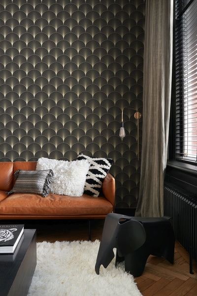 product image for Lempicka Black Art Deco Motif Wallpaper from Design Department by Brewster 60