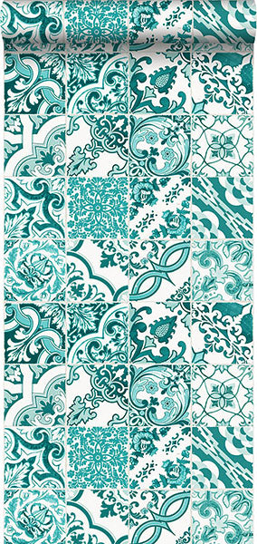 product image for Cohen Turquoise Tile Wallpaper from Design Department by Brewster 5