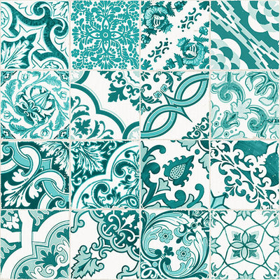 product image for Cohen Turquoise Tile Wallpaper from Design Department by Brewster 60