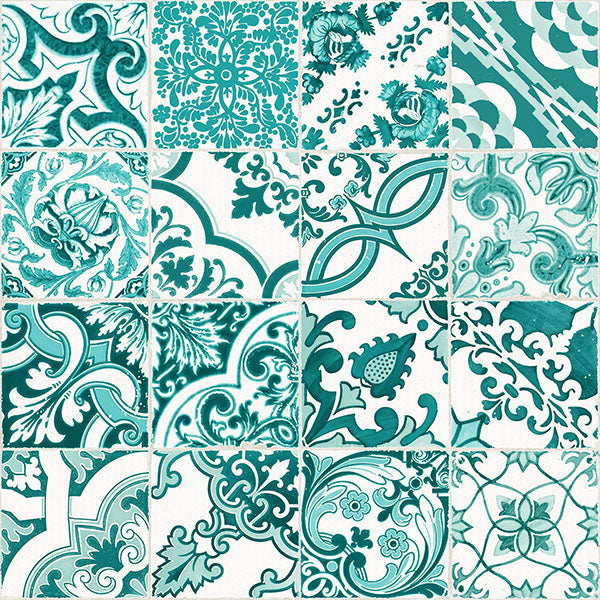 media image for Cohen Turquoise Tile Wallpaper from Design Department by Brewster 210