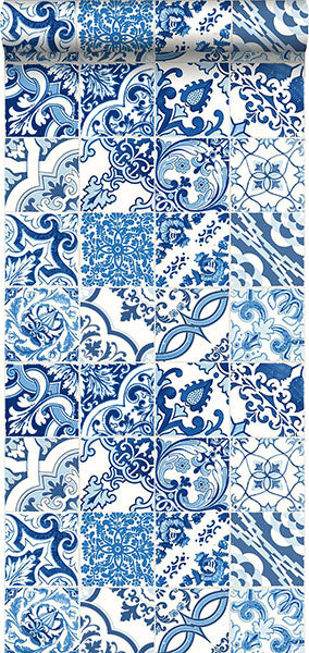 media image for Cohen Blue Tile Wallpaper from Design Department by Brewster 267