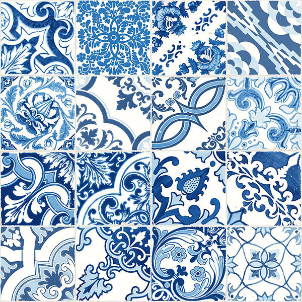 media image for Cohen Blue Tile Wallpaper from Design Department by Brewster 269
