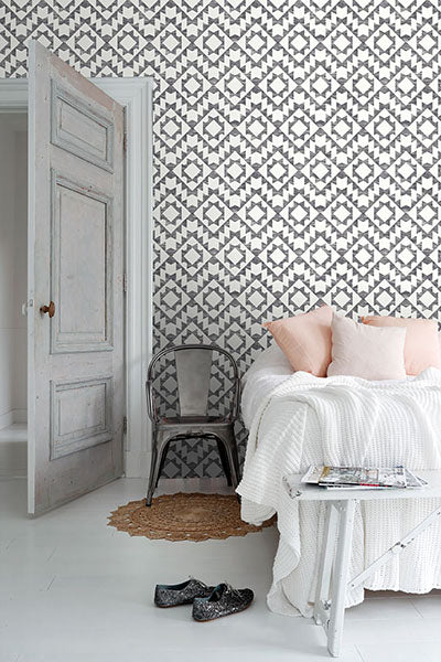 product image for Fantine Black Geometric Wallpaper from Design Department by Brewster 85