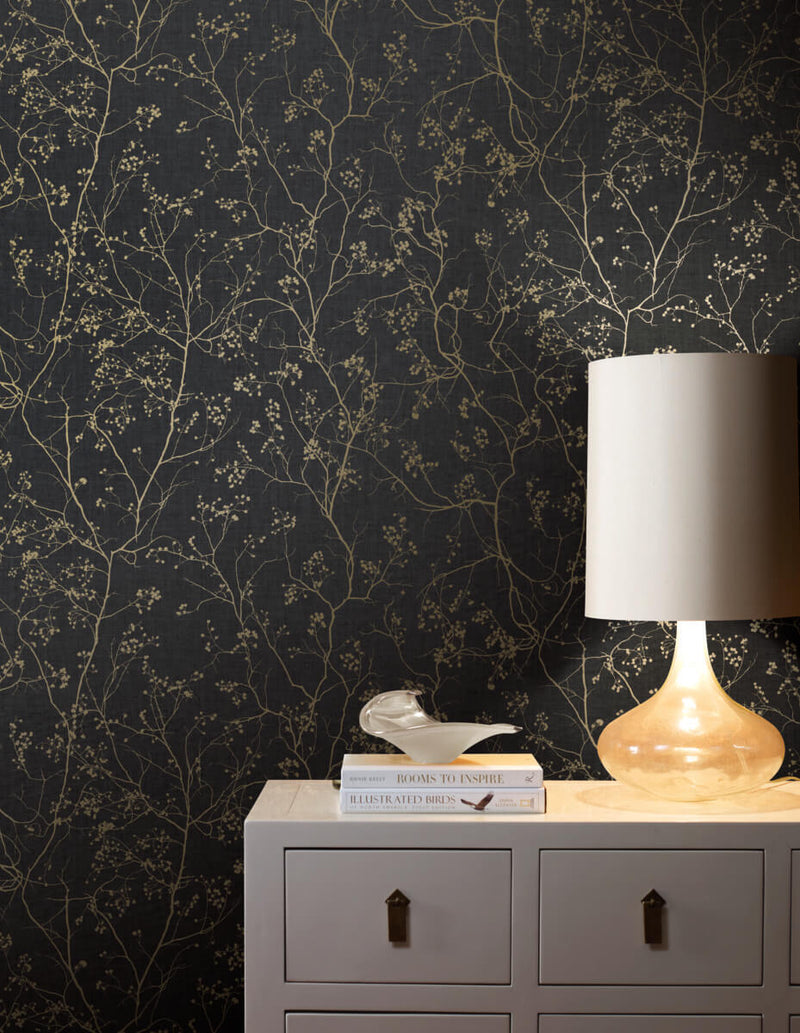 media image for Luminous Branches Wallpaper in Black/Gold from the Dazzling Dimensions Vol. 2 Collection by Antonina Vella 215