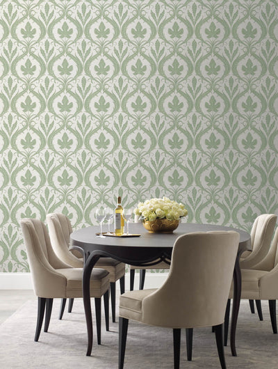 product image for Adirondack Damask Wallpaper in Green/White from Damask Resource Library by York Wallcoverings 82