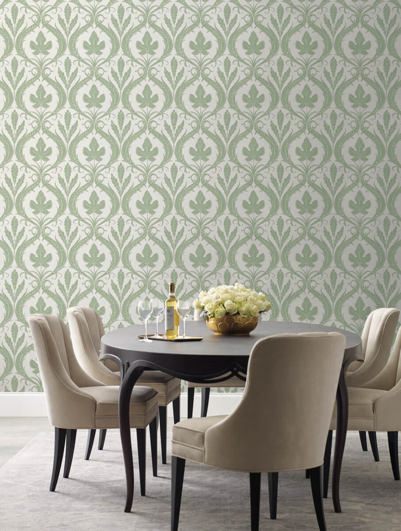 media image for Adirondack Damask Wallpaper in Green/White from Damask Resource Library by York Wallcoverings 21