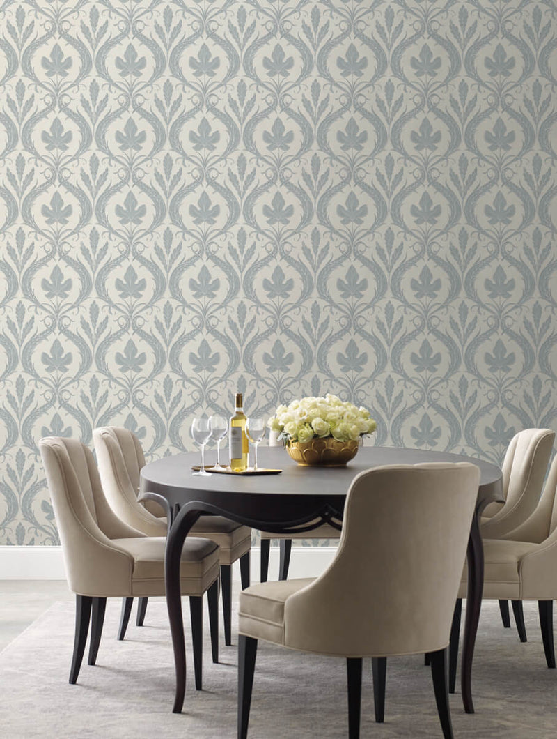 media image for Adirondack Damask Wallpaper in Smoky Blue/Beige from Damask Resource Library by York Wallcoverings 212