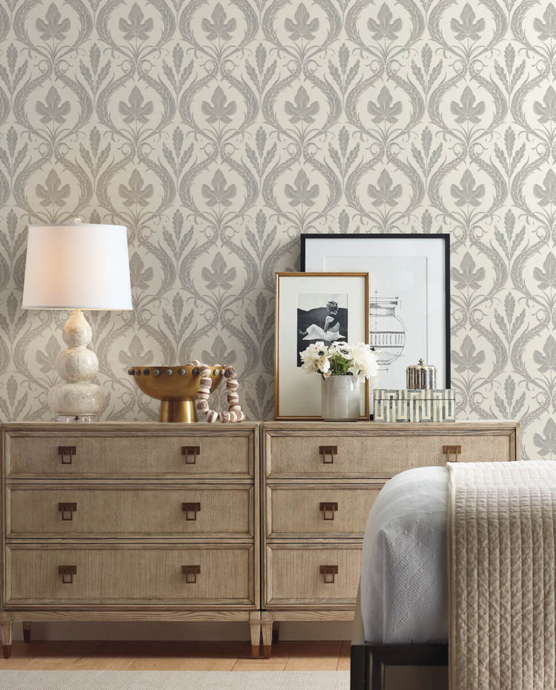 media image for Adirondack Damask Wallpaper in Grey/Beige from Damask Resource Library by York Wallcoverings 288
