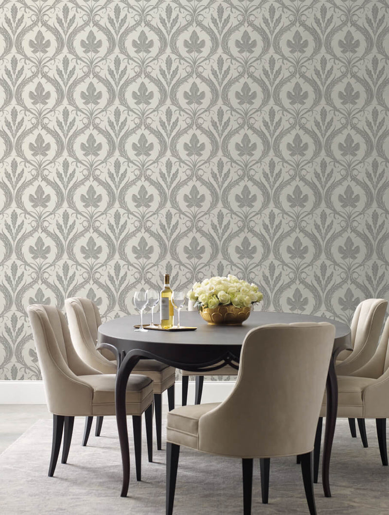 media image for Adirondack Damask Wallpaper in Grey/Beige from Damask Resource Library by York Wallcoverings 295