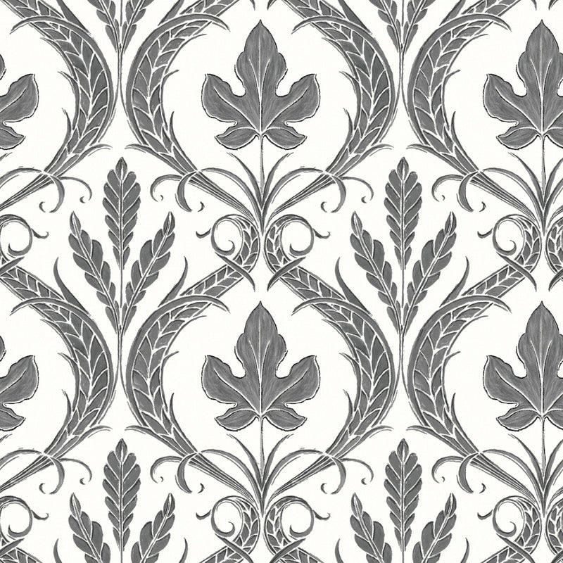 media image for Adirondack Damask Wallpaper in Black/White from Damask Resource Library by York Wallcoverings 281