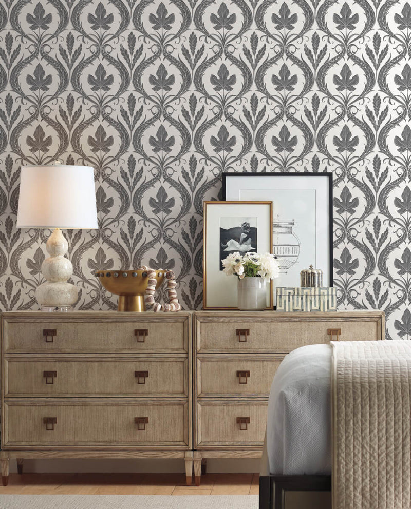 media image for Adirondack Damask Wallpaper in Black/White from Damask Resource Library by York Wallcoverings 237