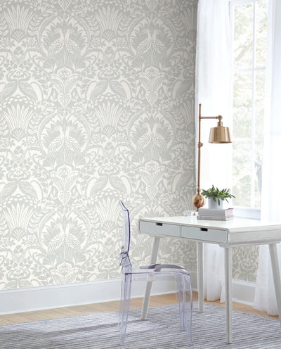 product image for Egret Damask Wallpaper in Sage from Damask Resource Library by York Wallcoverings 96