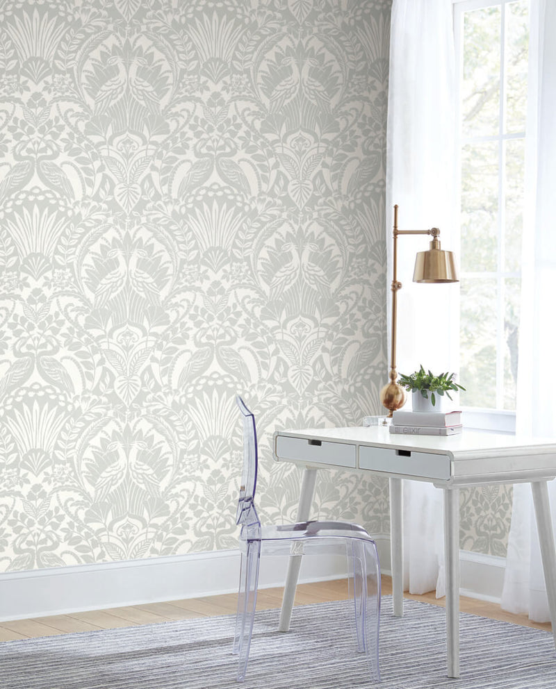 media image for Egret Damask Wallpaper in Sage from Damask Resource Library by York Wallcoverings 22