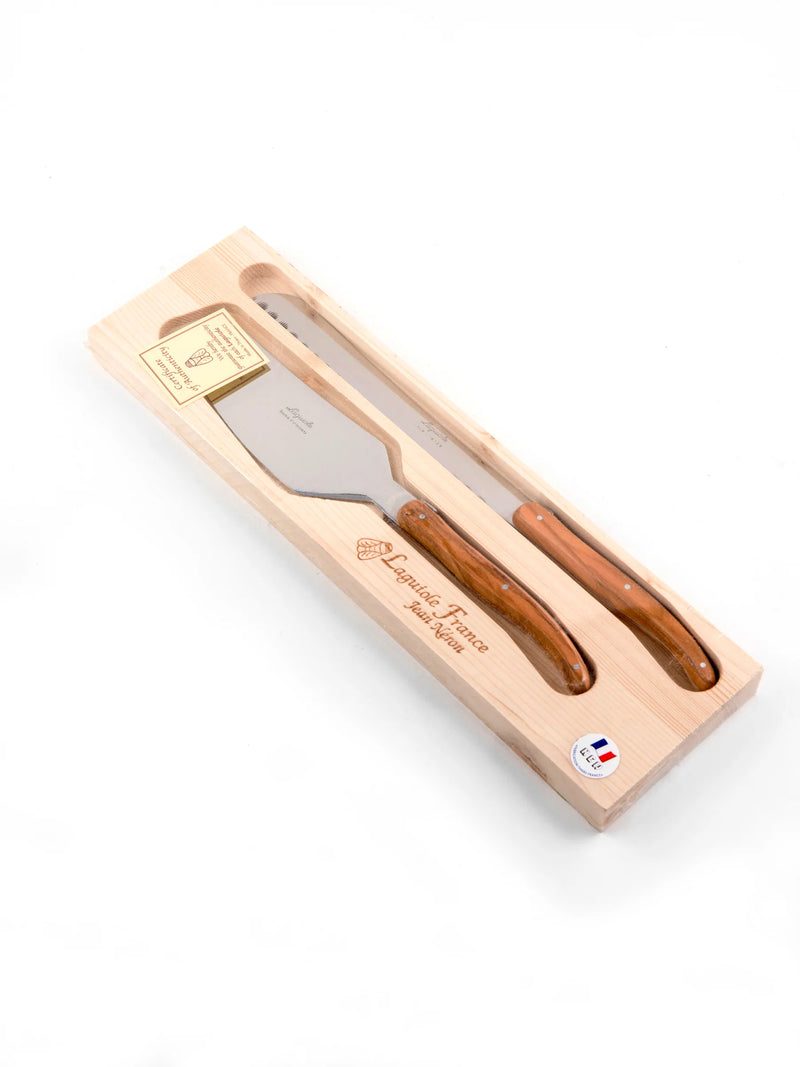 media image for laguiole french olivewood cake set in wood box cake slicer and bread knife 2 20