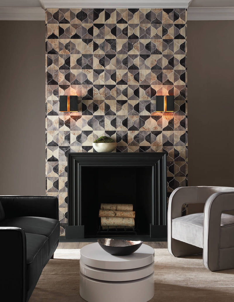 media image for Burlwood Ogee Black/Taupe/Grey Wallpaper from the After Eight Collection by Candice Olson 213