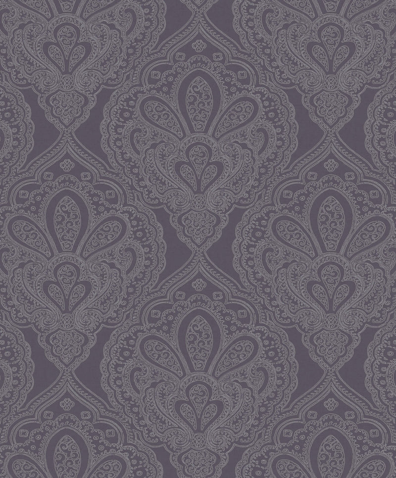 media image for Mehndi Damask Purple/Silver from the Emporium Collection by Galerie Wallcoverings 279