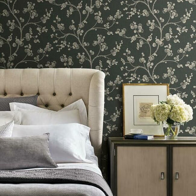 product image for Dahlia Trail Wallpaper in Black and Taupe from the Silhouettes Collection by York Wallcoverings 22