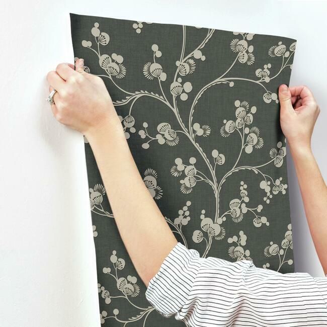 media image for Dahlia Trail Wallpaper in Black and Taupe from the Silhouettes Collection by York Wallcoverings 247