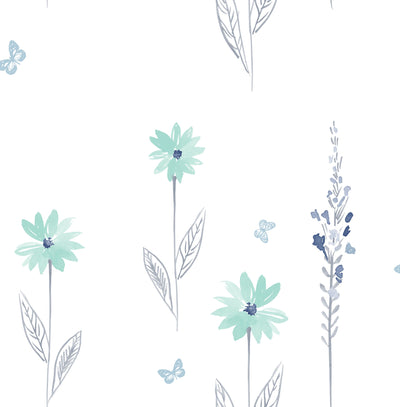 product image of Daisy Field Wallpaper in Teal and Grey from the Day Dreamers Collection by Seabrook Wallcoverings 594