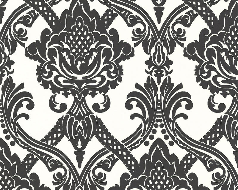 media image for Damask Floral Wallpaper in Black and White design by BD Wall 281