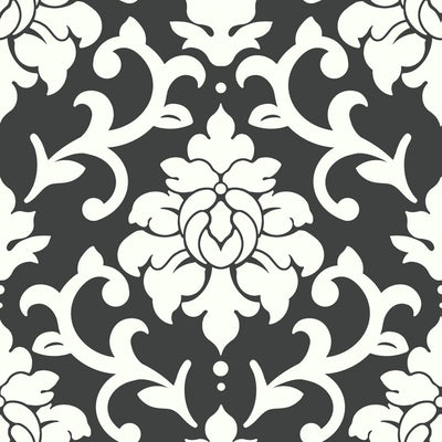 product image of Damask Peel & Stick Wallpaper in Black by RoomMates for York Wallcoverings 548