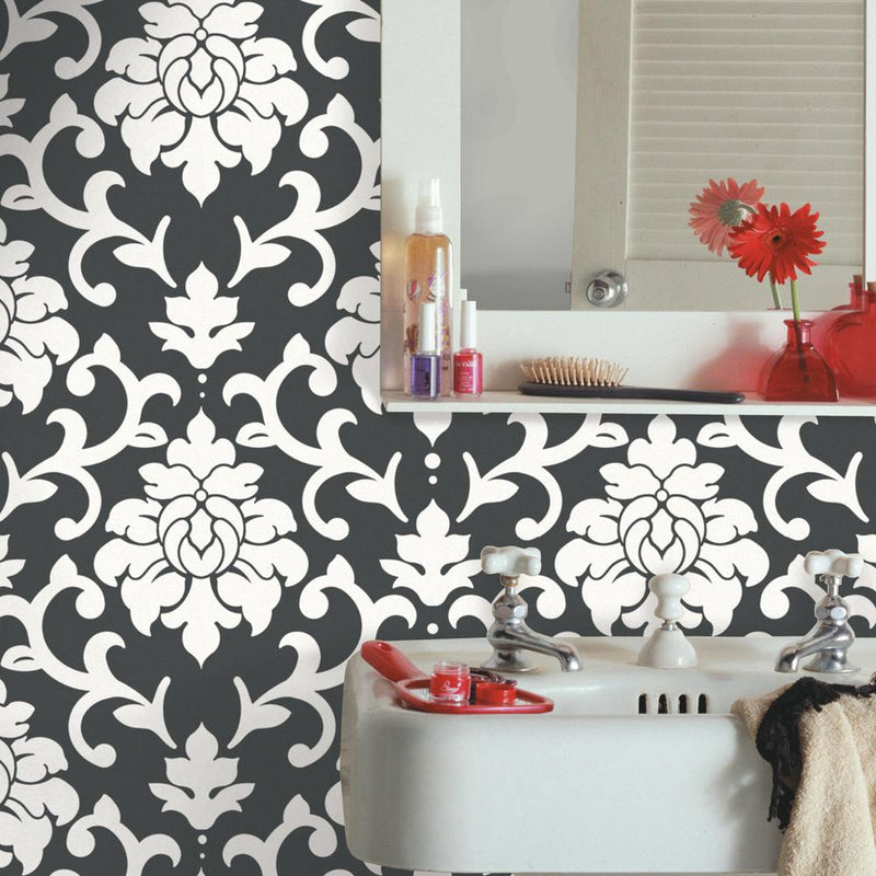 media image for Damask Peel & Stick Wallpaper in Black by RoomMates for York Wallcoverings 272