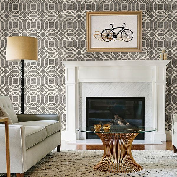 media image for Daphne Trellis Wallpaper in Grey from the Moonlight Collection by Brewster Home Fashions 262