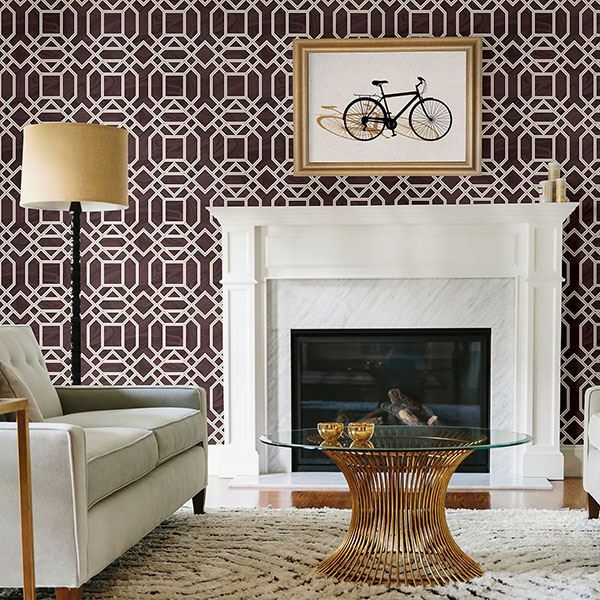 media image for Daphne Trellis Wallpaper in Maroon from the Moonlight Collection by Brewster Home Fashions 287