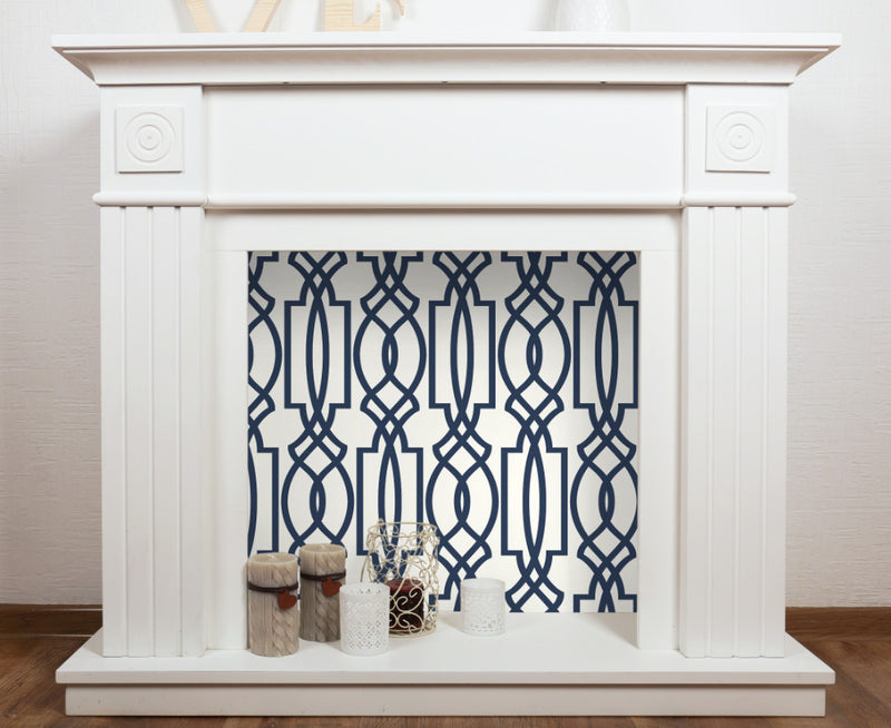media image for Deco Lattice Peel-and-Stick Wallpaper in Navy by NextWall 225