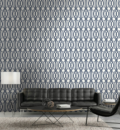 product image for Deco Lattice Peel-and-Stick Wallpaper in Navy by NextWall 16